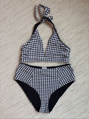 Ganni Gingham High Waisted Bikini Set